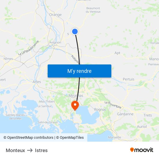 Monteux to Istres map