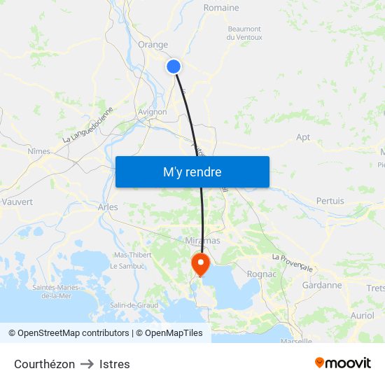Courthézon to Istres map