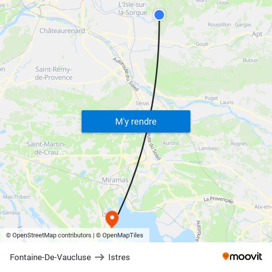 Fontaine-De-Vaucluse to Istres map