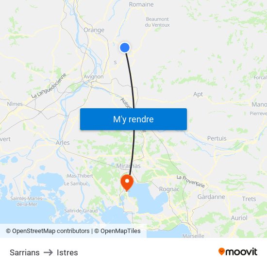 Sarrians to Istres map