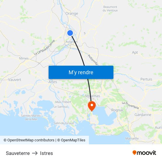 Sauveterre to Istres map
