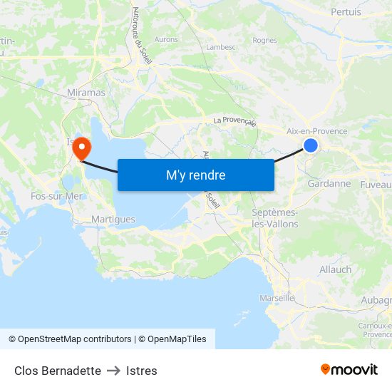 Clos Bernadette to Istres map