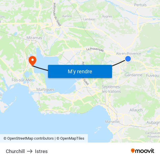 Churchill to Istres map
