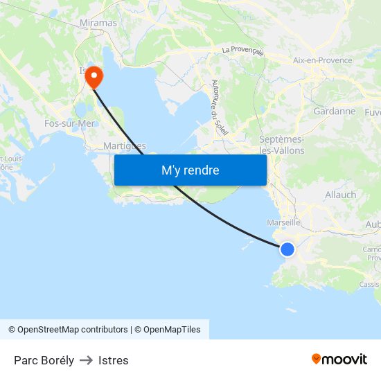 Parc Borély to Istres map