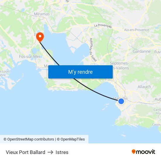 Vieux Port Ballard to Istres map