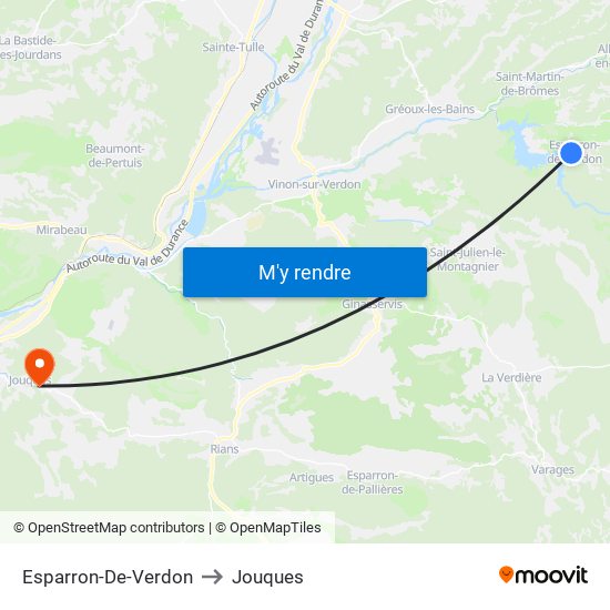 Esparron-De-Verdon to Jouques map