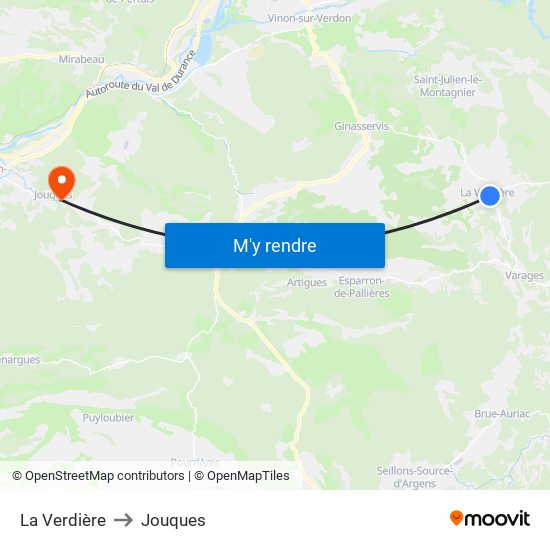 La Verdière to Jouques map