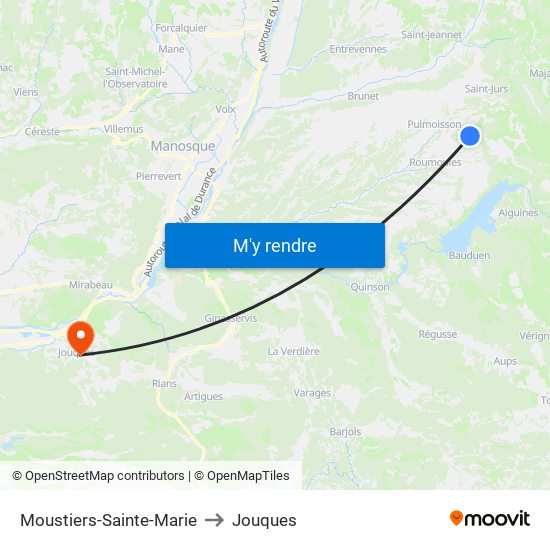 Moustiers-Sainte-Marie to Jouques map