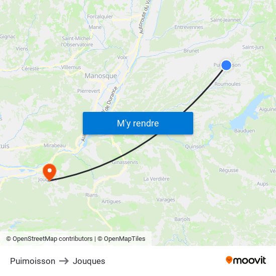 Puimoisson to Jouques map