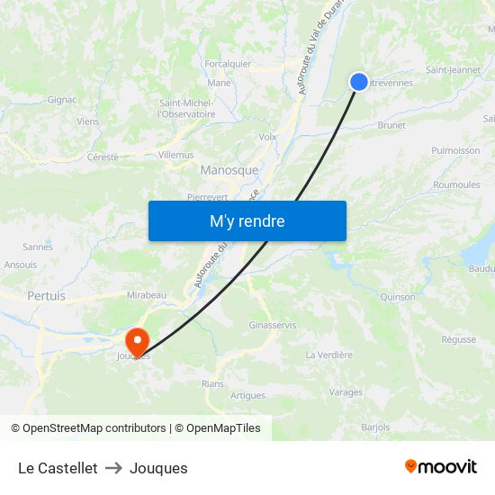 Le Castellet to Jouques map