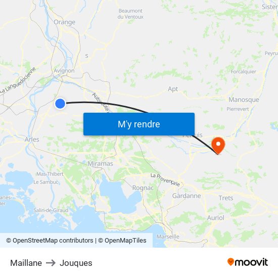 Maillane to Jouques map