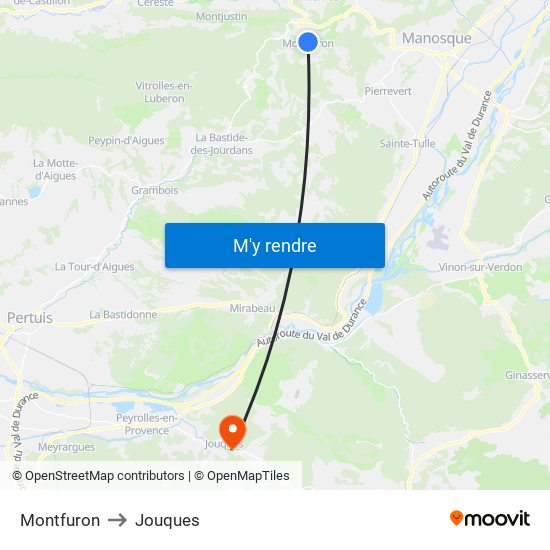 Montfuron to Jouques map