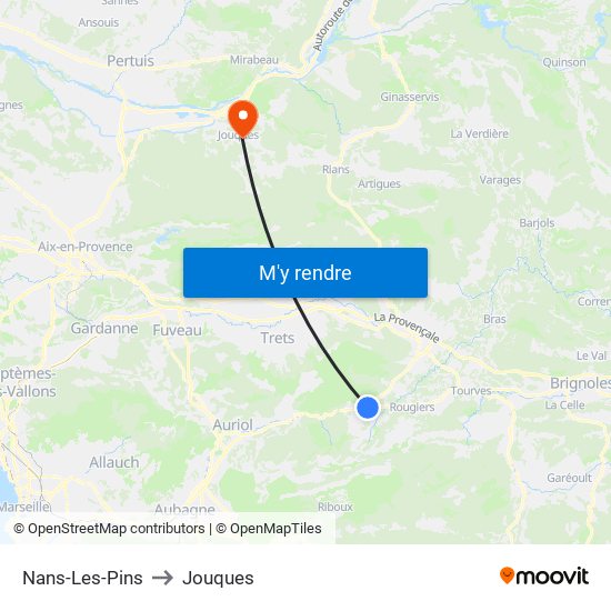 Nans-Les-Pins to Jouques map