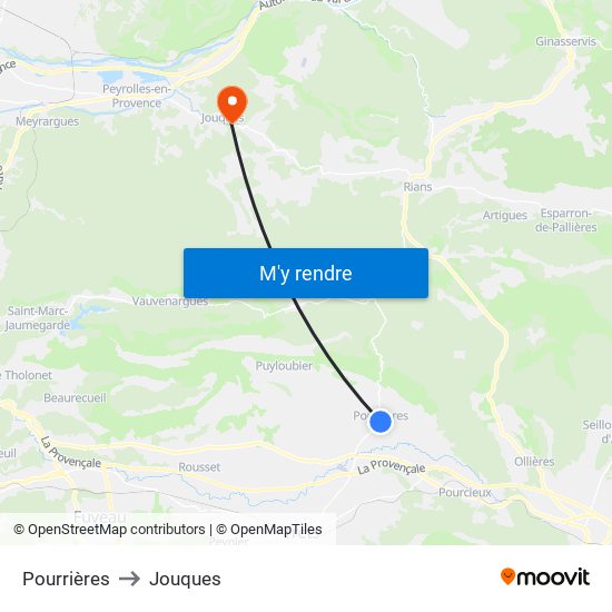 Pourrières to Jouques map