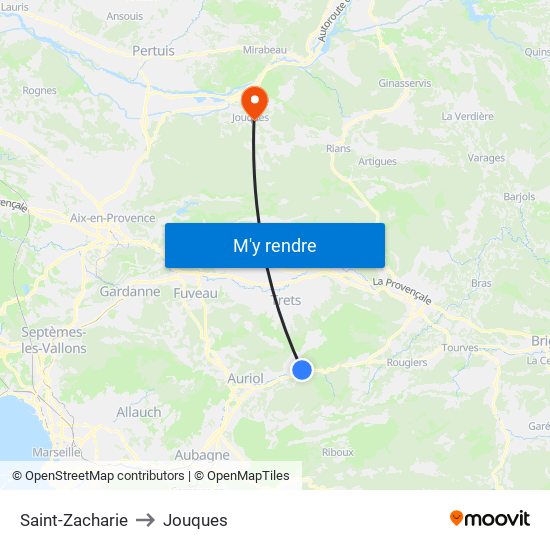 Saint-Zacharie to Jouques map