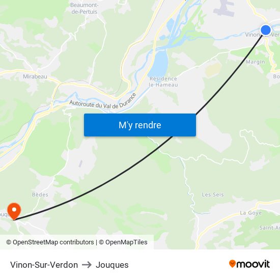 Vinon-Sur-Verdon to Jouques map