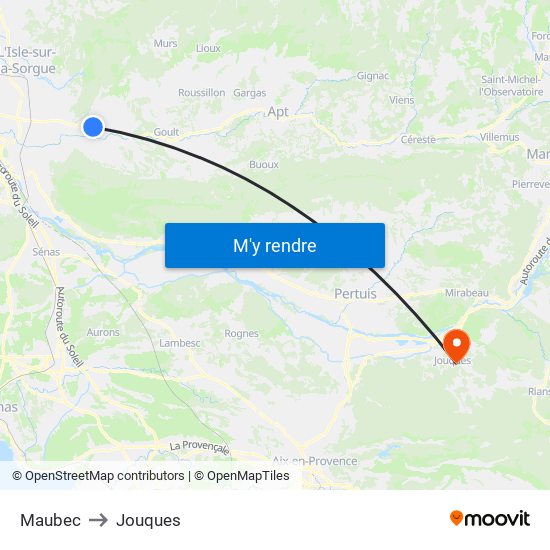 Maubec to Jouques map