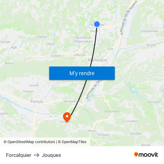 Forcalquier to Jouques map