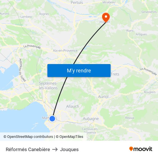 Réformés Canebière to Jouques map