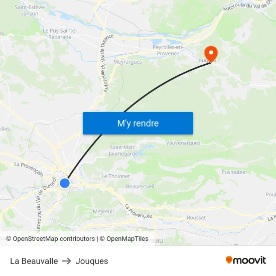 La Beauvalle to Jouques map