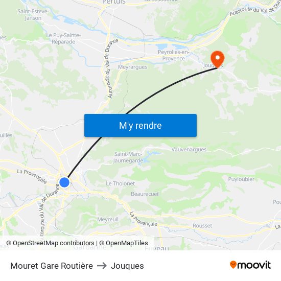 Mouret Gare Routière to Jouques map
