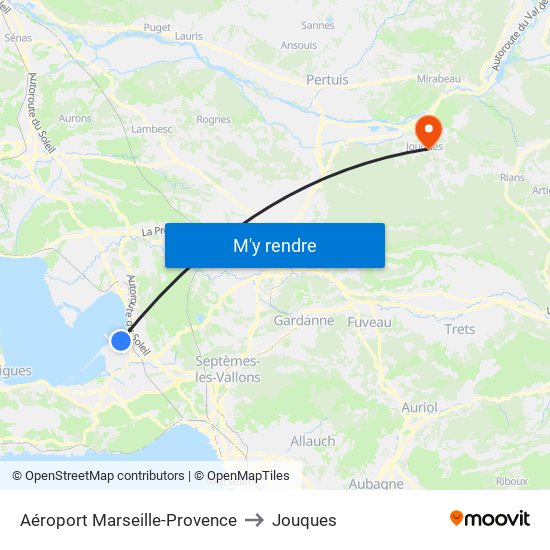 Aéroport Marseille-Provence to Jouques map