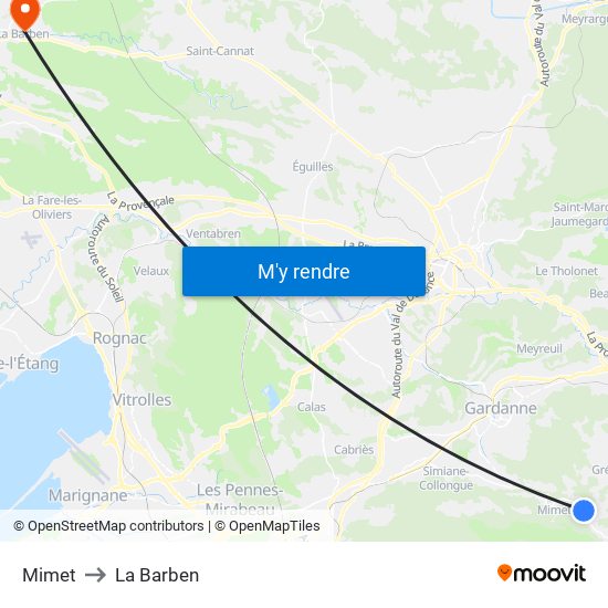 Mimet to La Barben map