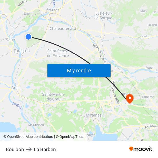 Boulbon to La Barben map