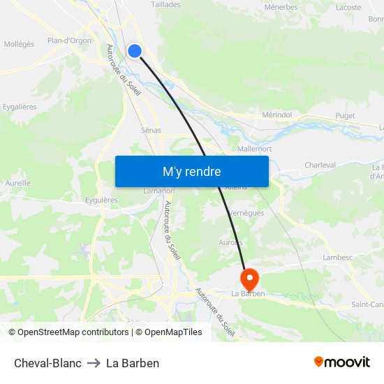 Cheval-Blanc to La Barben map