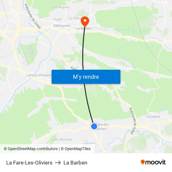 La Fare-Les-Oliviers to La Barben map