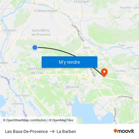 Les Baux-De-Provence to La Barben map
