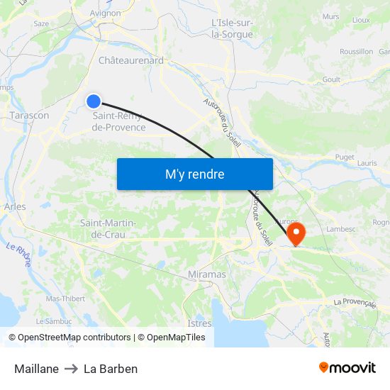 Maillane to La Barben map