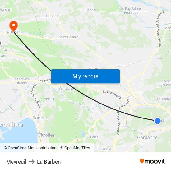 Meyreuil to La Barben map