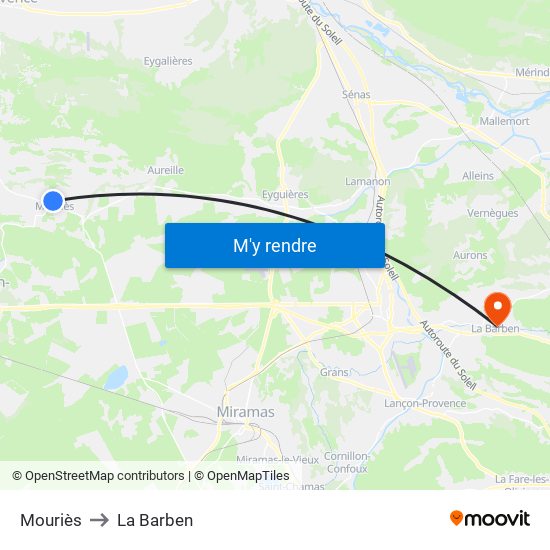 Mouriès to La Barben map