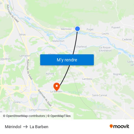 Mérindol to La Barben map