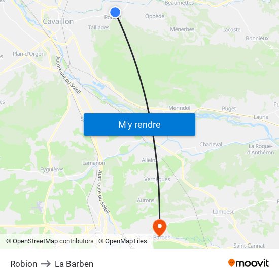 Robion to La Barben map