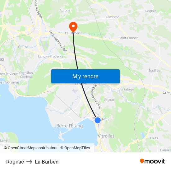 Rognac to La Barben map