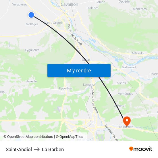 Saint-Andiol to La Barben map