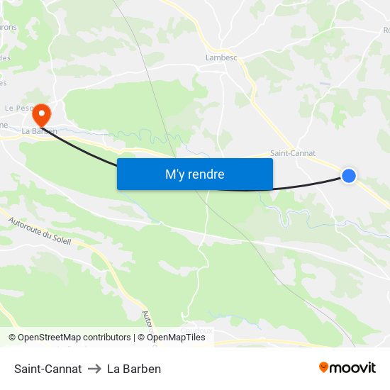 Saint-Cannat to La Barben map