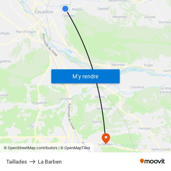 Taillades to La Barben map