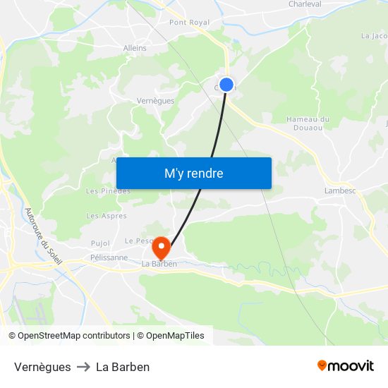 Vernègues to La Barben map