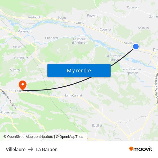 Villelaure to La Barben map