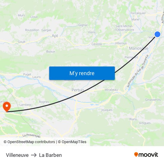 Villeneuve to La Barben map