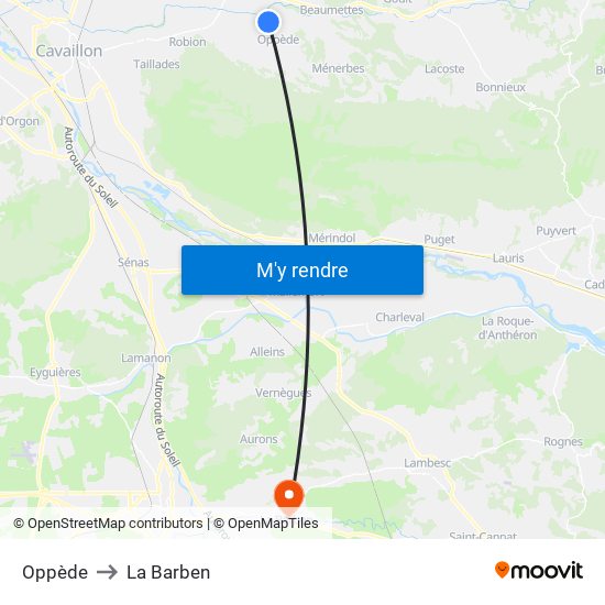 Oppède to La Barben map