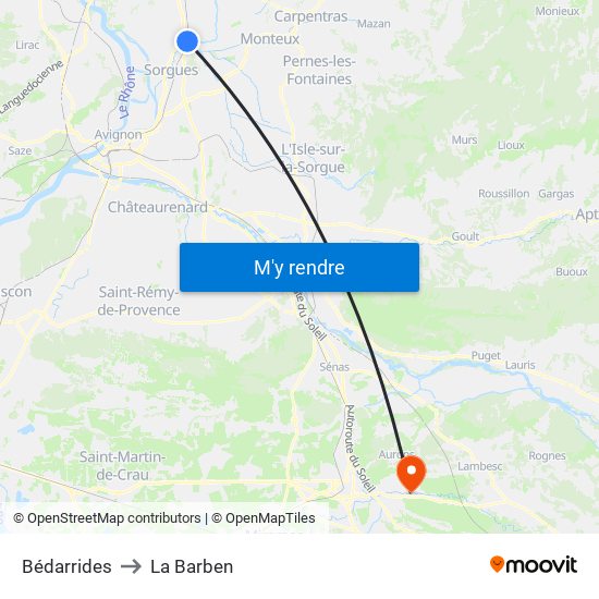 Bédarrides to La Barben map