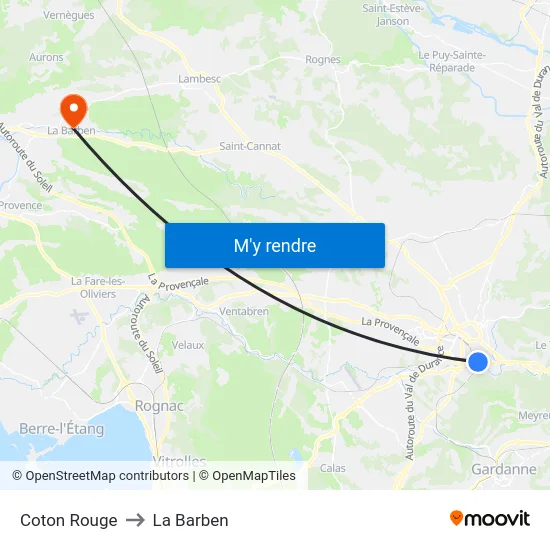 Coton Rouge to La Barben map