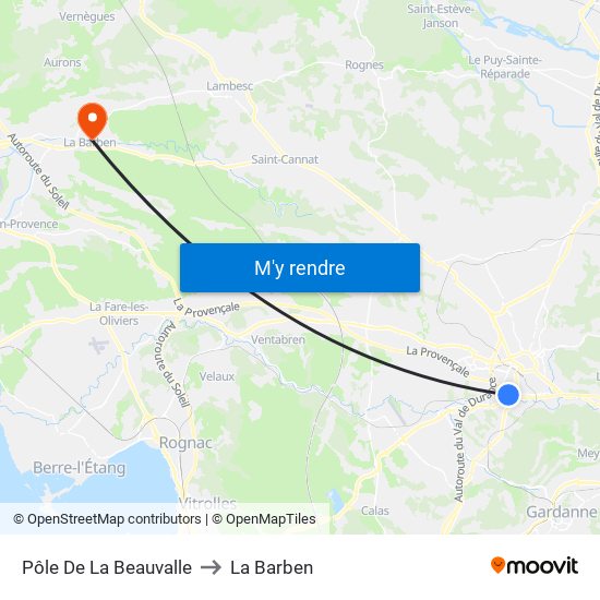 Pôle De La Beauvalle to La Barben map