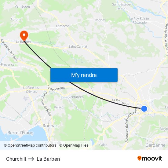 Churchill to La Barben map