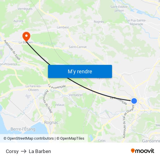 Corsy to La Barben map