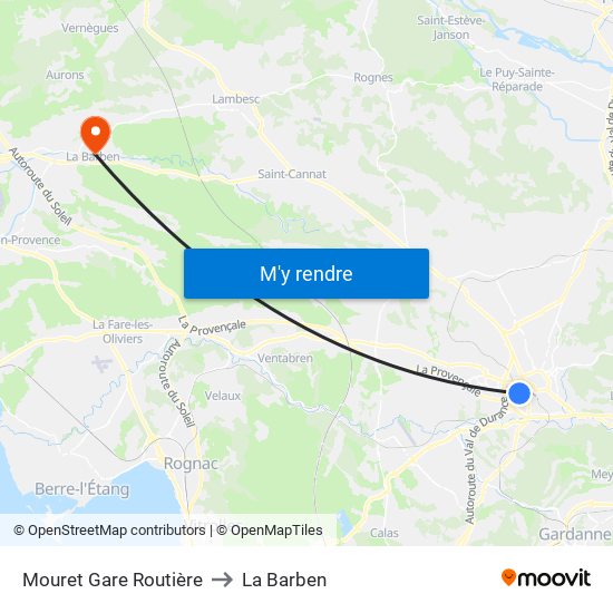 Mouret Gare Routière to La Barben map